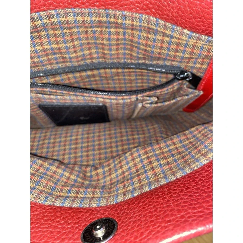 Vintage Brighton Charlotte Red Leather Shoulder Bag Braided‎ Strap Silver